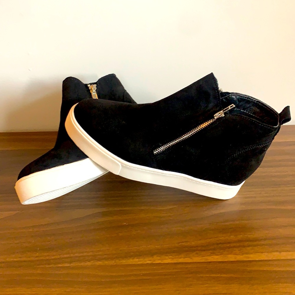 Soda Black Suede Wedge Sneakers